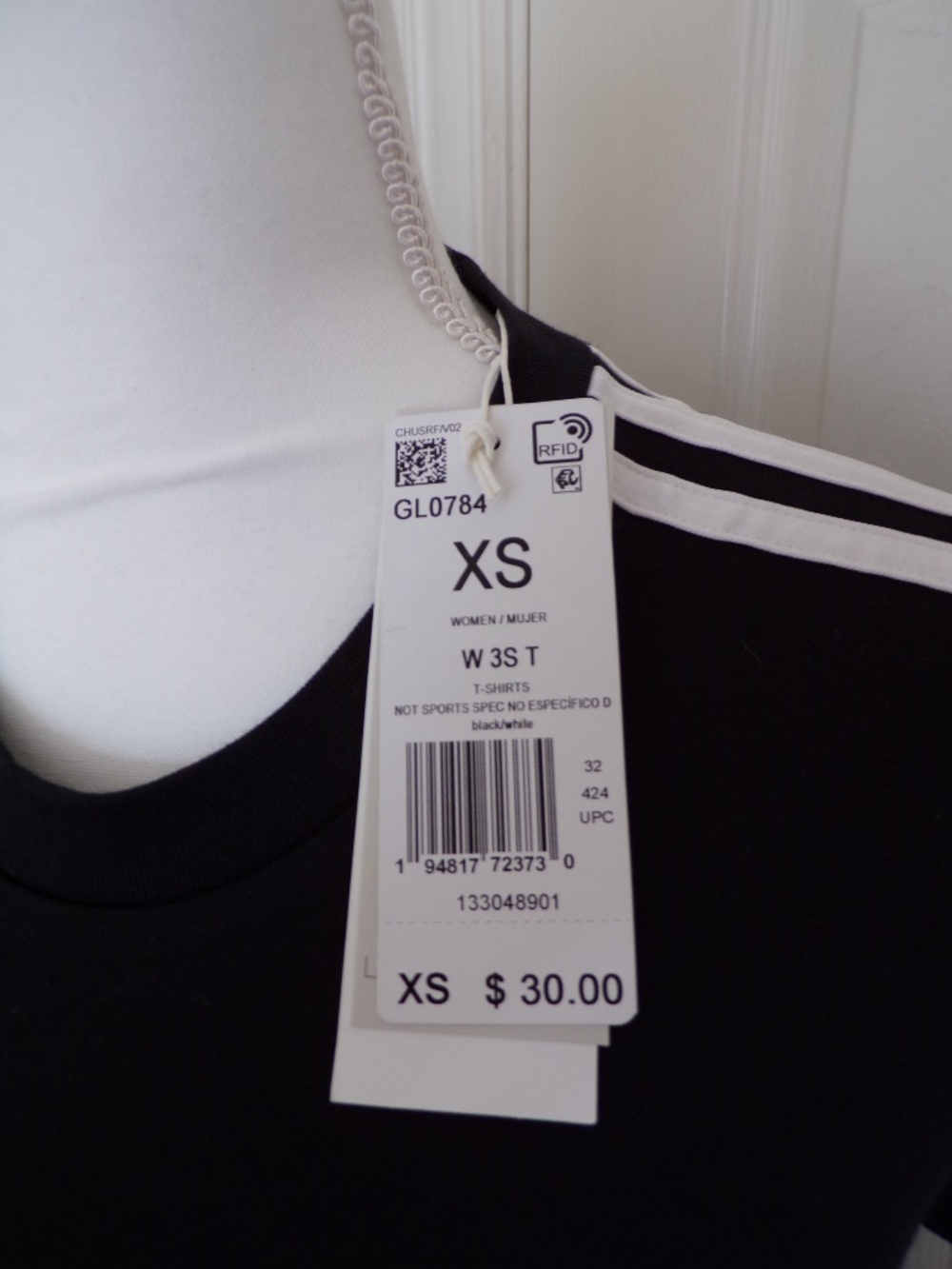 Adidas Women's 3-Stripe T-Shirt Black/White Size XS New With Tags W 3S T - Picture 4 of 4